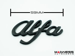 Alfa Romeo Emblems + Badges + Wheel Caps Kit - Black - "Alfa Romeo" + "Sportiva" Emblems + 2 AR Badges + 4 Center Caps